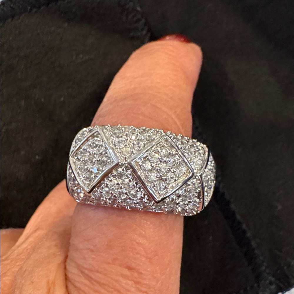 QVC Silver Geometric Sparkle Ring